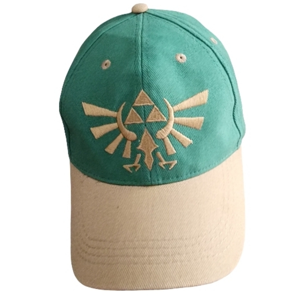 Zelda Hylian Crest Baseball Cap Green Tan Triforce Hat by CultureFly 100% Cotton